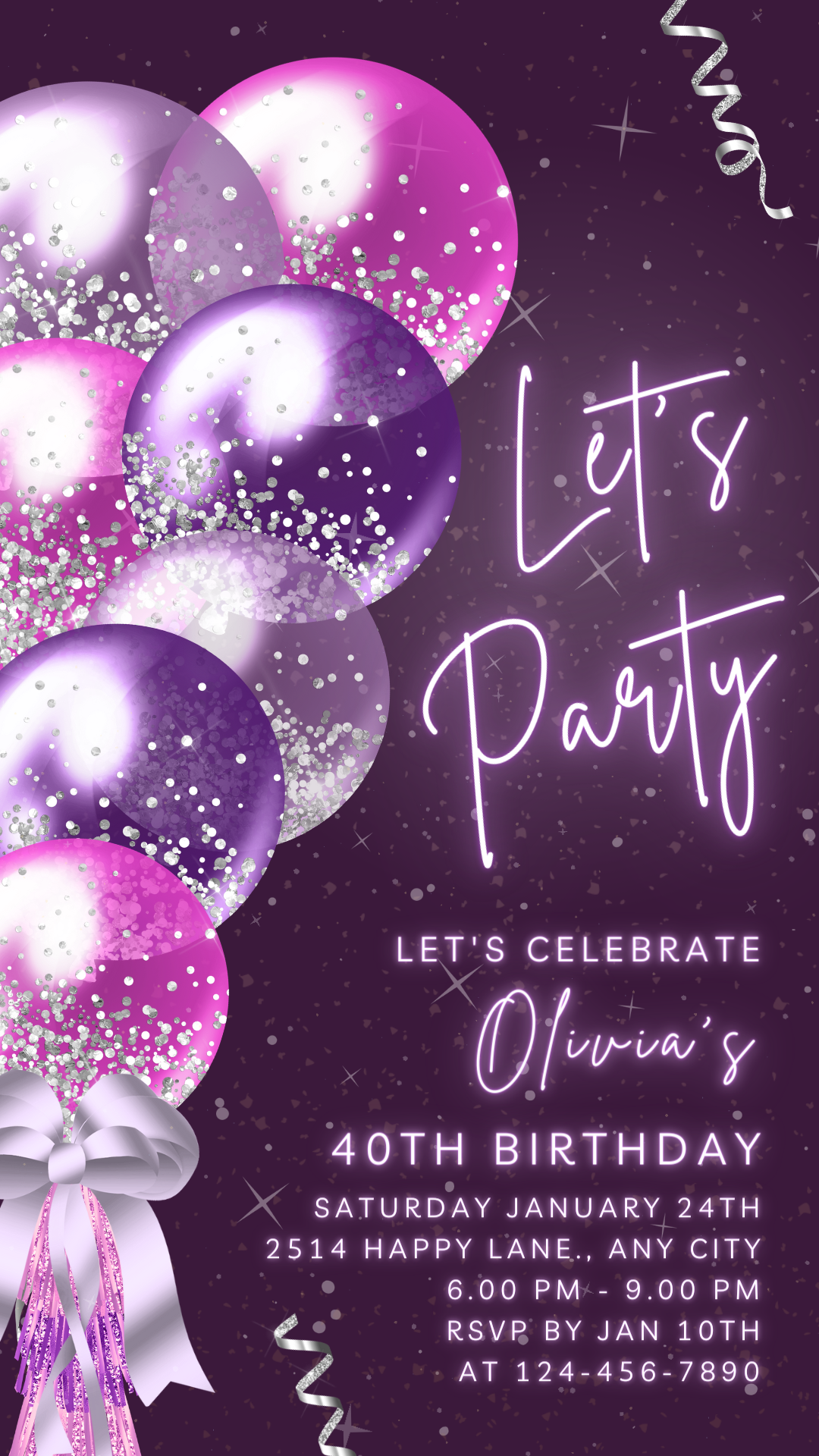 Let's Party Animated Invite for any Event Celebration, Editable Video Template, Birthday invitation, any Age | Shade of Purple Party E-vite