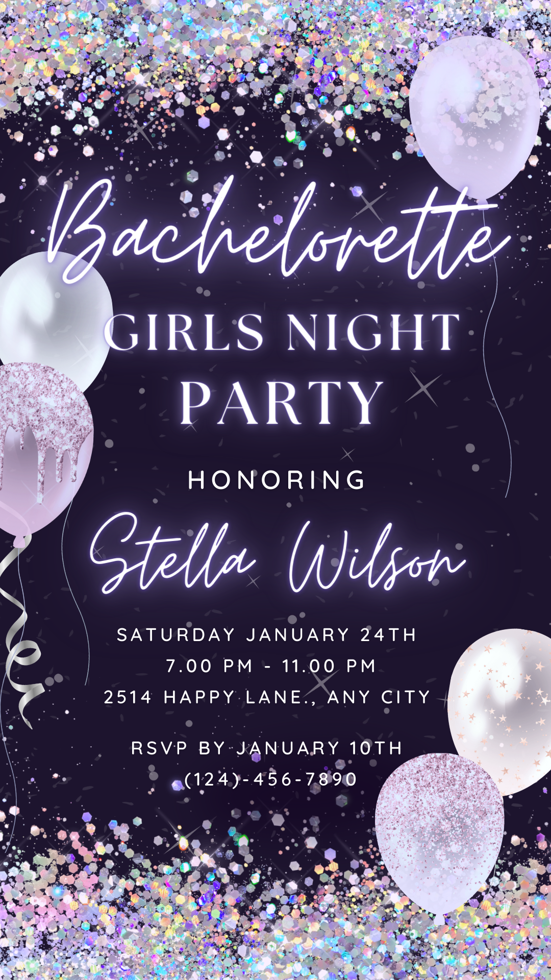 Animated Girls Night Bachelorette Party Invite Template, Glitter Bridal Birde to be Party, Editable Video Bday Invitation | Digital E-vite