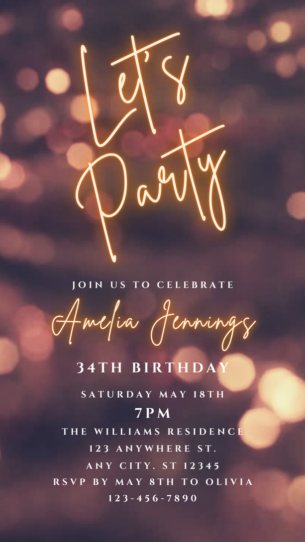 Dancing Vintage Light Invite for any Party Events, Celebrate Retirement, Birthday, Anniversary, Editable Video Invitation Template