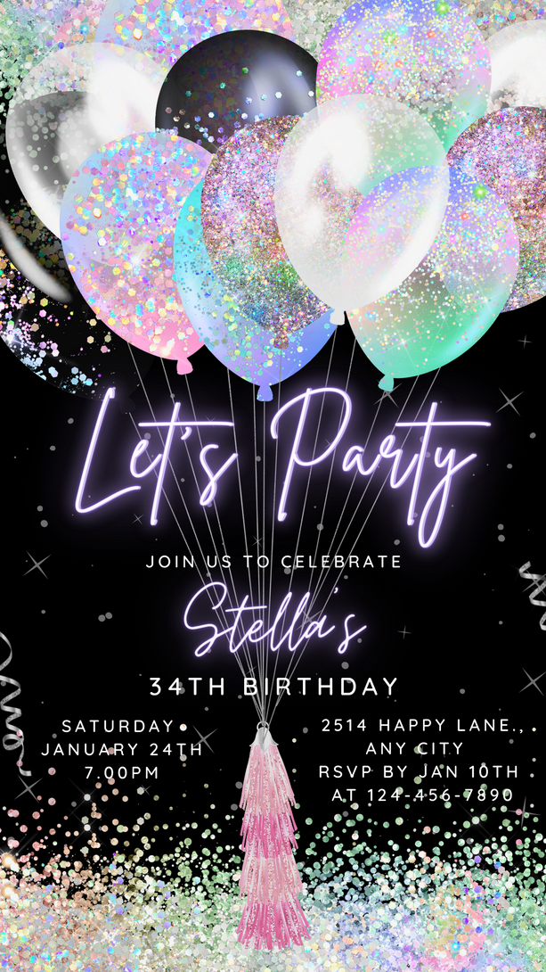 Fun Colorful Party Invite for any Events, Celebrate Baby Shower, Joint Birthday, for Girls with Editable Video Invitation Template