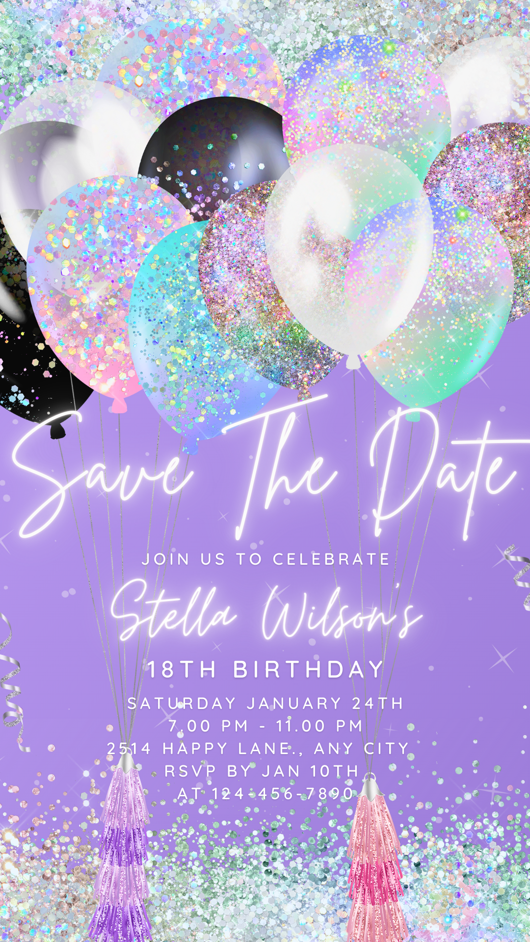 Save the Date Balloon Invite for any Party Events, Celebrate Baby Shower, Birthday, for Girls with Editable Video Invitation Template
