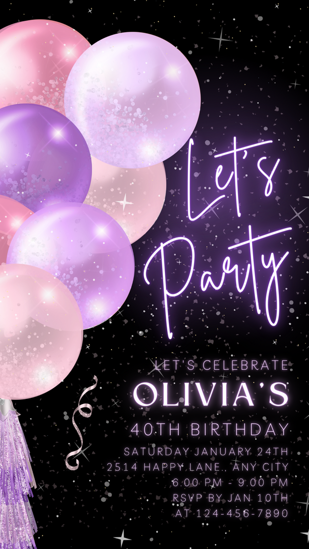 Animated Let's Party Invite for any Event Celebration, Editable Video Template, Birthday invitation for any Age | Purple Pink Party