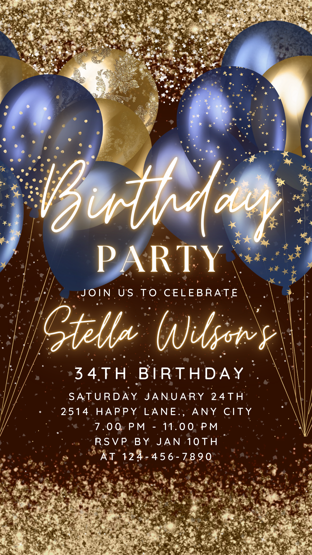 Animated Classy Birthday invitation, Night Party Invite for any Event Celebration, Editable Video Template for any Age| Digital E-vite