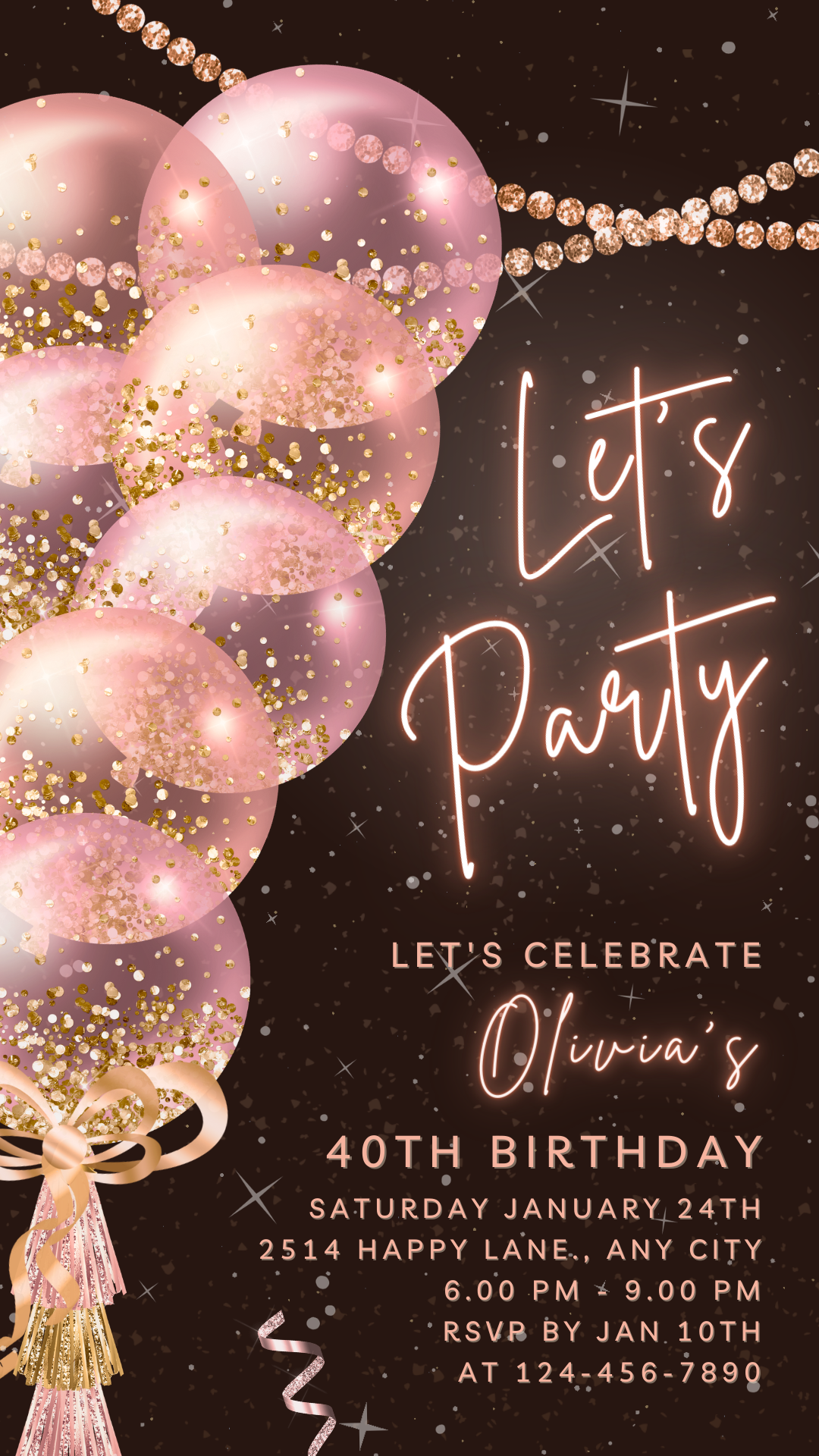 Let's Party Animated Invite for any Event Celebration, Editable Video Template, Birthday invitation for any Age | Rosegold Party E-vite