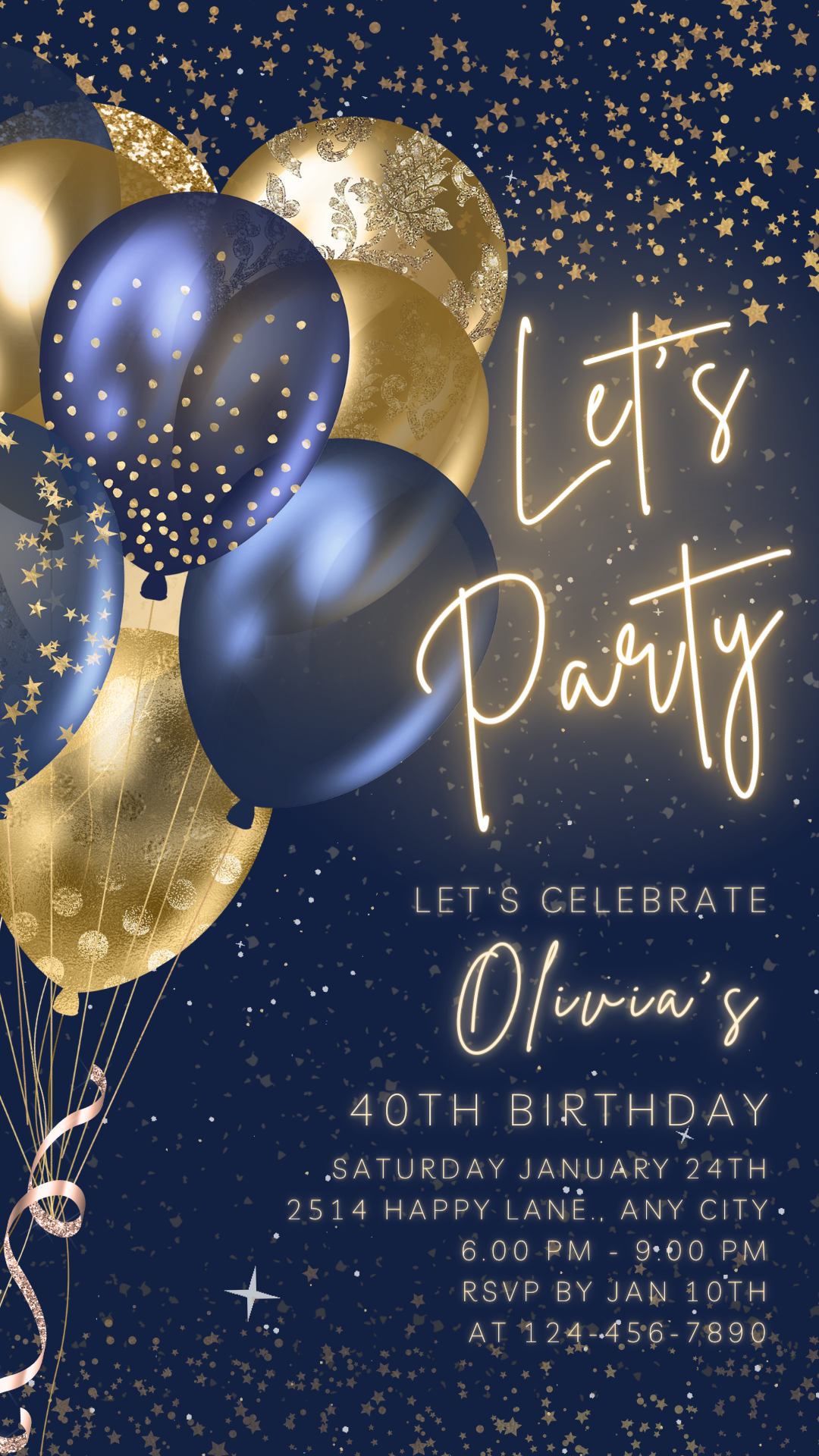 Animated Let's Party Invite for any Event Celebration, Editable Video Template, Birthday invitation for any Age | Golden & Blue E-vite