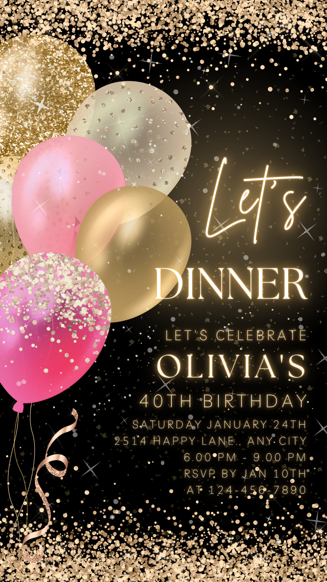 Animated Let's Dinner Invite for any Event Celebration, Editable Video Template, Birthday invitation for any Age| Digital E-vite