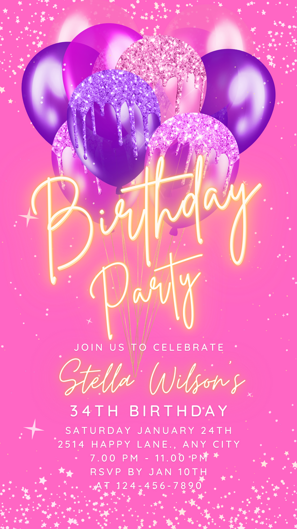 Animated Birthday Party invitation, Dancing Night Invite for any Event Celebration, Editable Video Template for any Age | Digital E-vite
