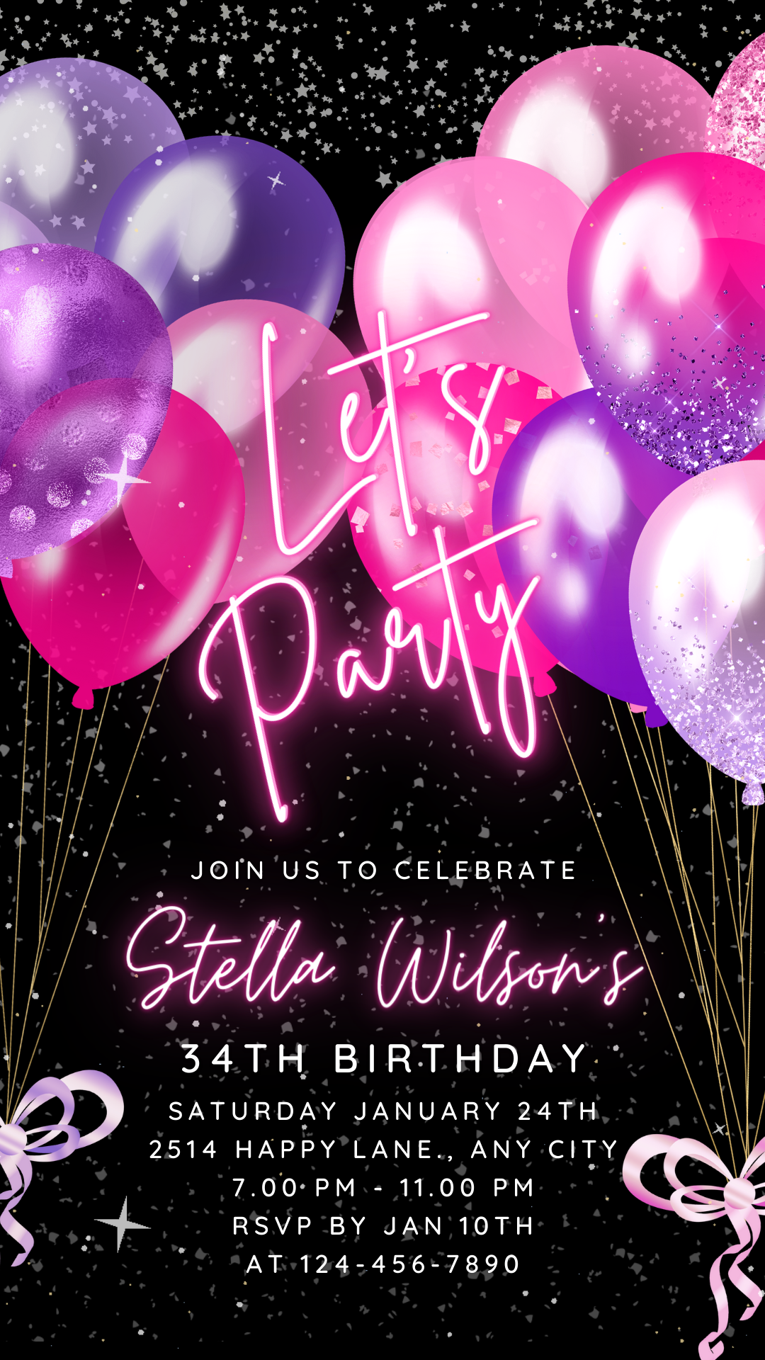 Let's Party Fun Animated Invite for any Event Celebration, Editable Video Template, Birthday invitation for any Age | Digital E-vite