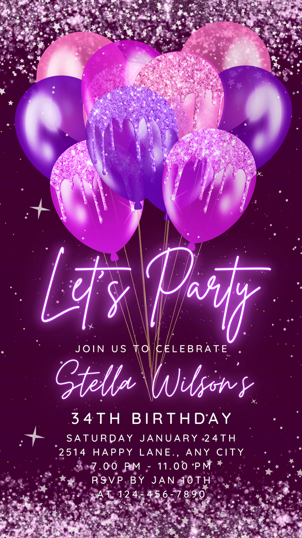 Let's Party Animated Invite for any Event Celebration, Editable Video Template, Birthday invitation for any Age | Orchid Theme E-vite