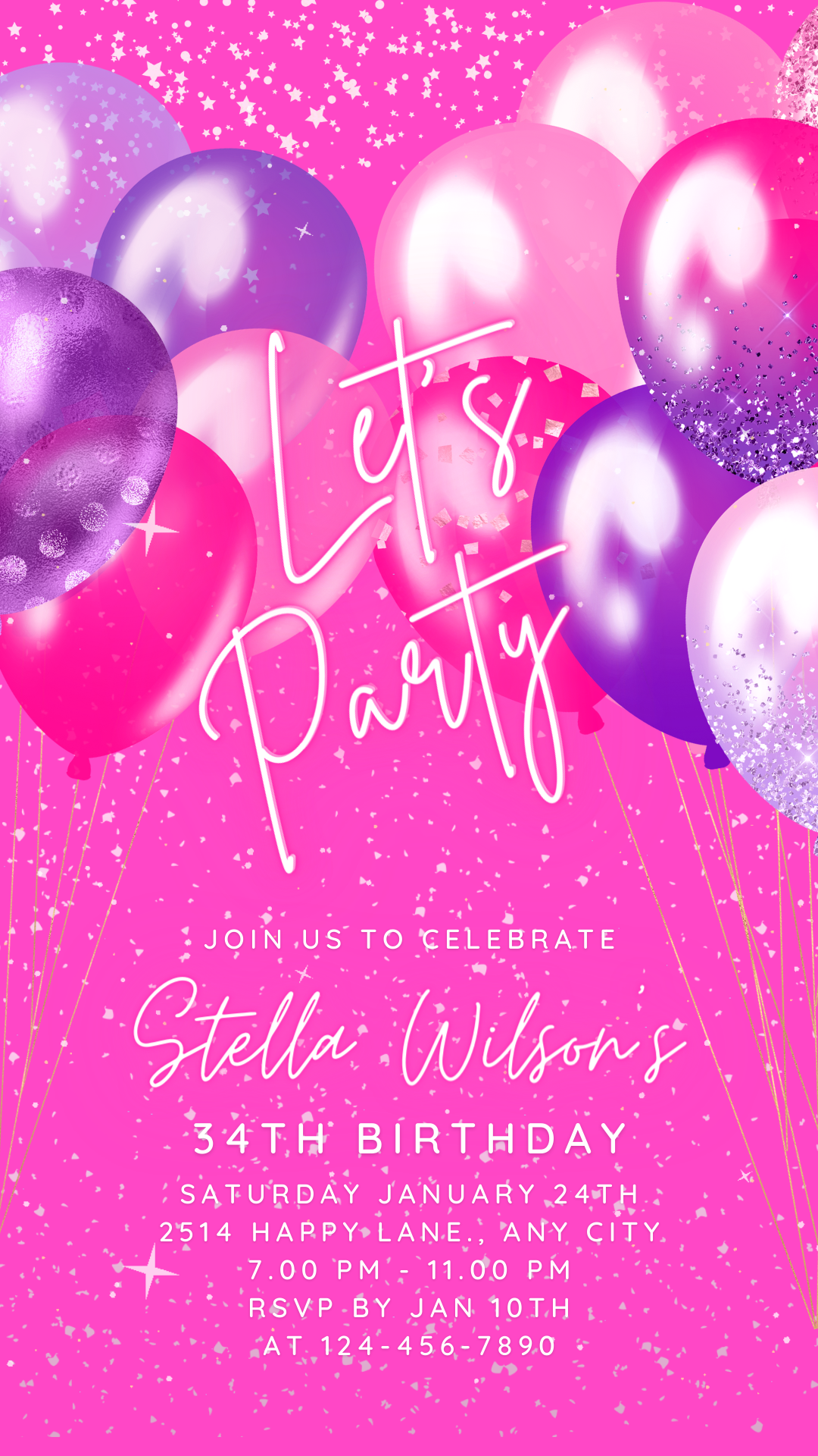 Animated Pink Party Invite for any Event Celebration, Editable Video Template, Birthday invitation for any Age| Digital E-vite
