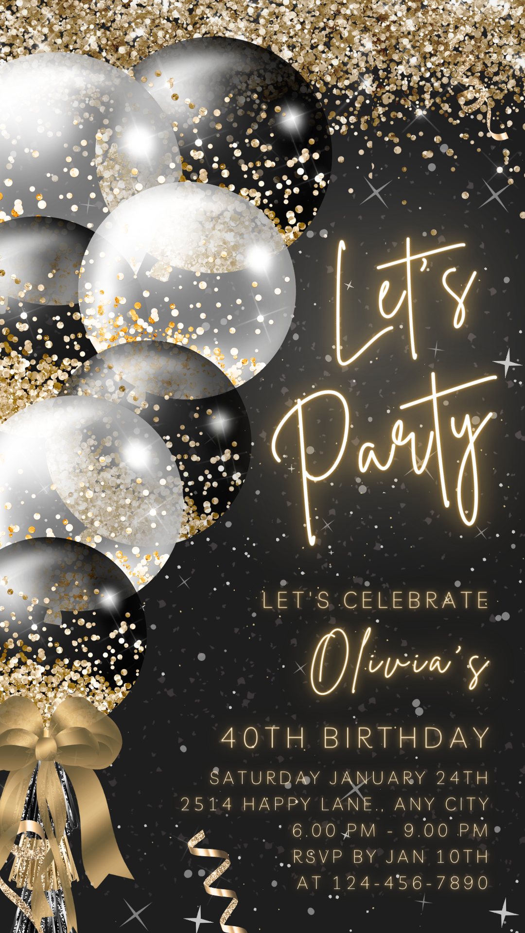 Animated Let's Party invitation, Glittery Dancing Night Invite for any Event Celebration, Editable Video Birthday Template | Digital E-vite