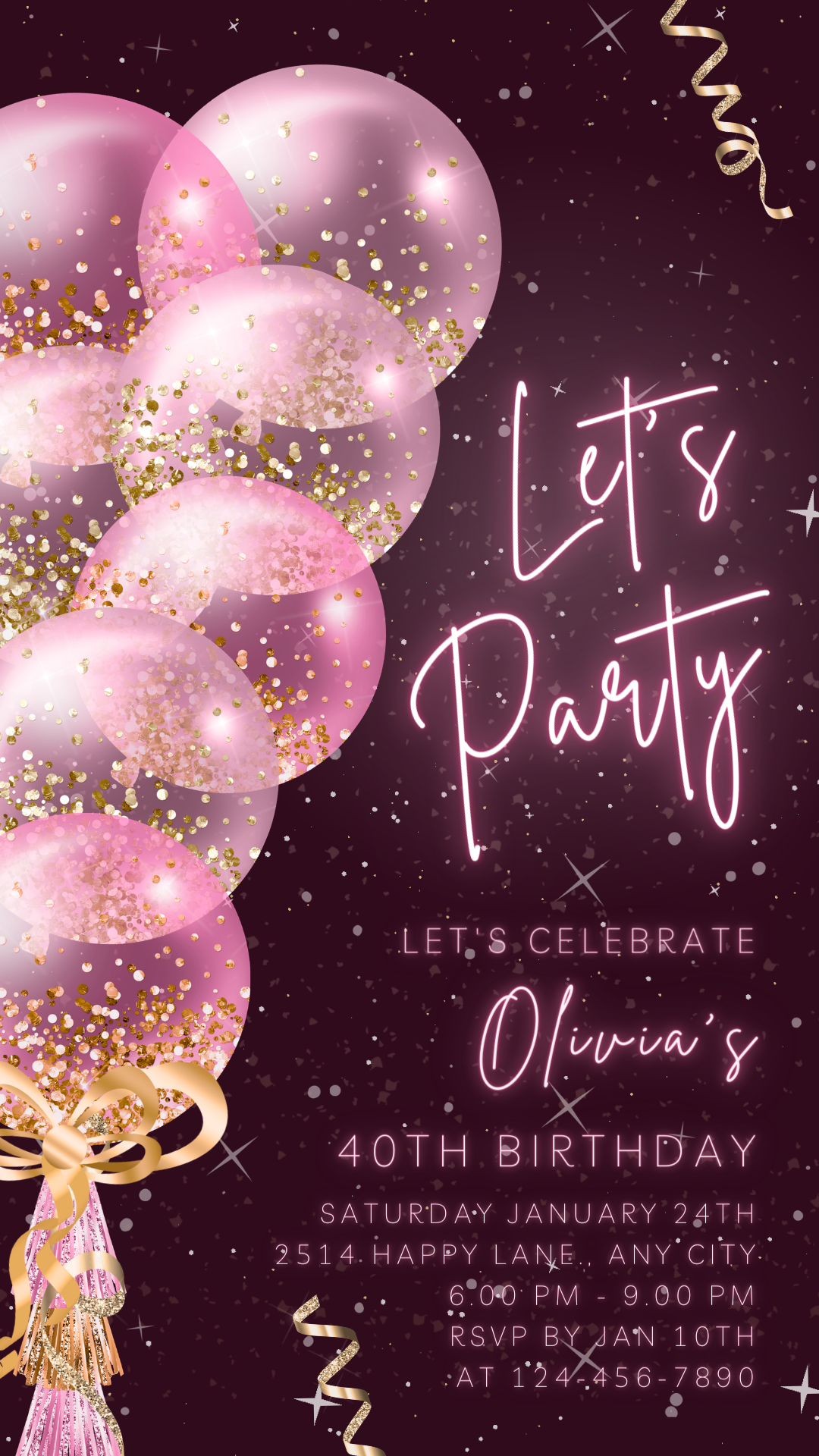 Let's Party Animated Invite for any Event Celebration, Editable Video Template, Birthday invitation for any Age | Rose Gold Pink E-vite