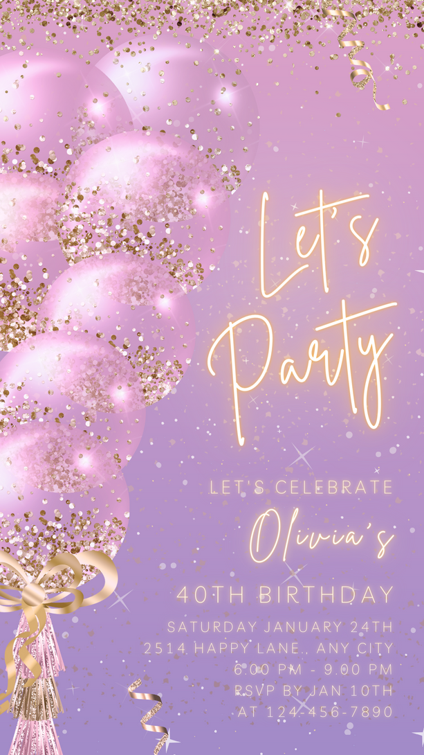 Let's Party Animated Invite for any Event Celebration, Editable Video Template, Birthday invitation for any Age | Sweet Purple E-vite