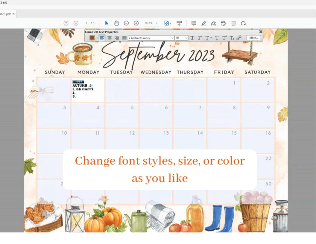 Fillable September 2023 Calendar, Rainbow Summer Floral Printable Calendar Editable Planner Insert for the Month of Sep - Instant Download