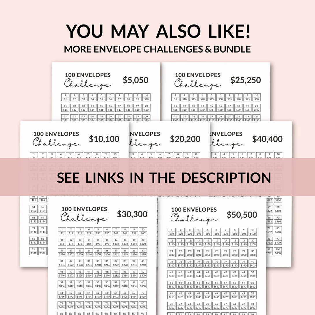 100 ENVELOPE CHALLENGE l 10K Saving Challenge Tracker, Save 10000 Dollar Printable PDF, Minimalist Money Tracker - Instant Download - Visley Printables