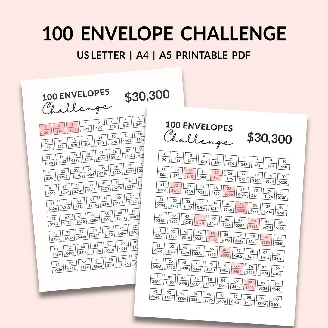 100 ENVELOPE CHALLENGE l 30K Saving Challenge Tracker, Save 30000 Dollar Printable PDF, Minimalist Money Tracker - Instant Download - Visley Printables