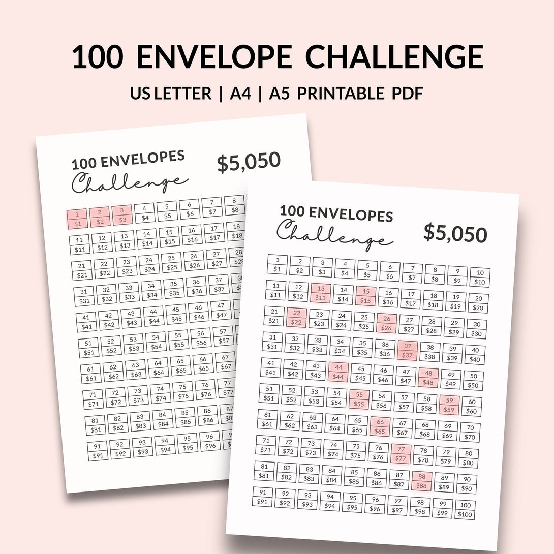 100 ENVELOPE CHALLENGE l 5K Saving Challenge Tracker, Save 5000 Dollar Printable PDF, Minimalist Tracker - Instant Download - Visley Printables