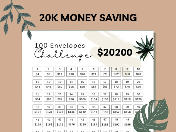 100 ENVELOPES CHALLENGE l 20,000 Saving Tracker Save 20k Printable PDF - Instant Download - Visley Printables