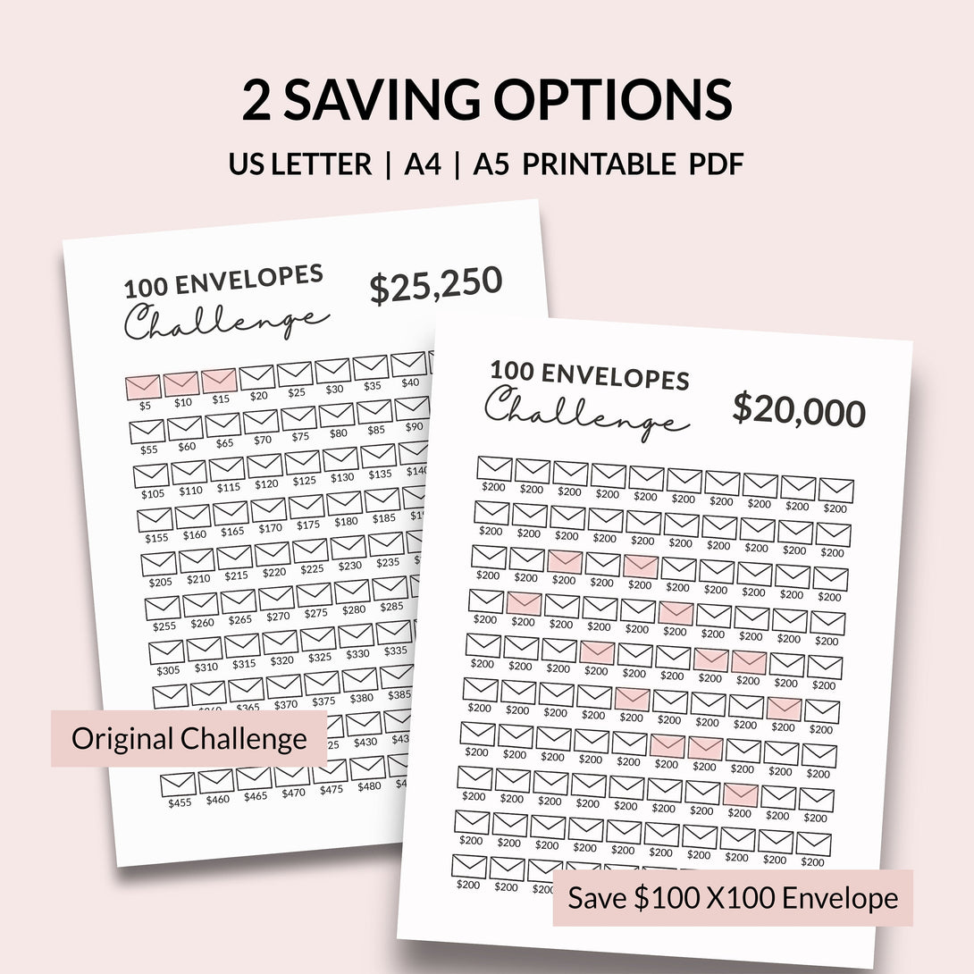 25K Saving Challenge l 100 Envelope Challenge for 25000 Savings, Printable 100 Day Money Saving Challenge Tracker Chart - Digital Download - Visley Printables