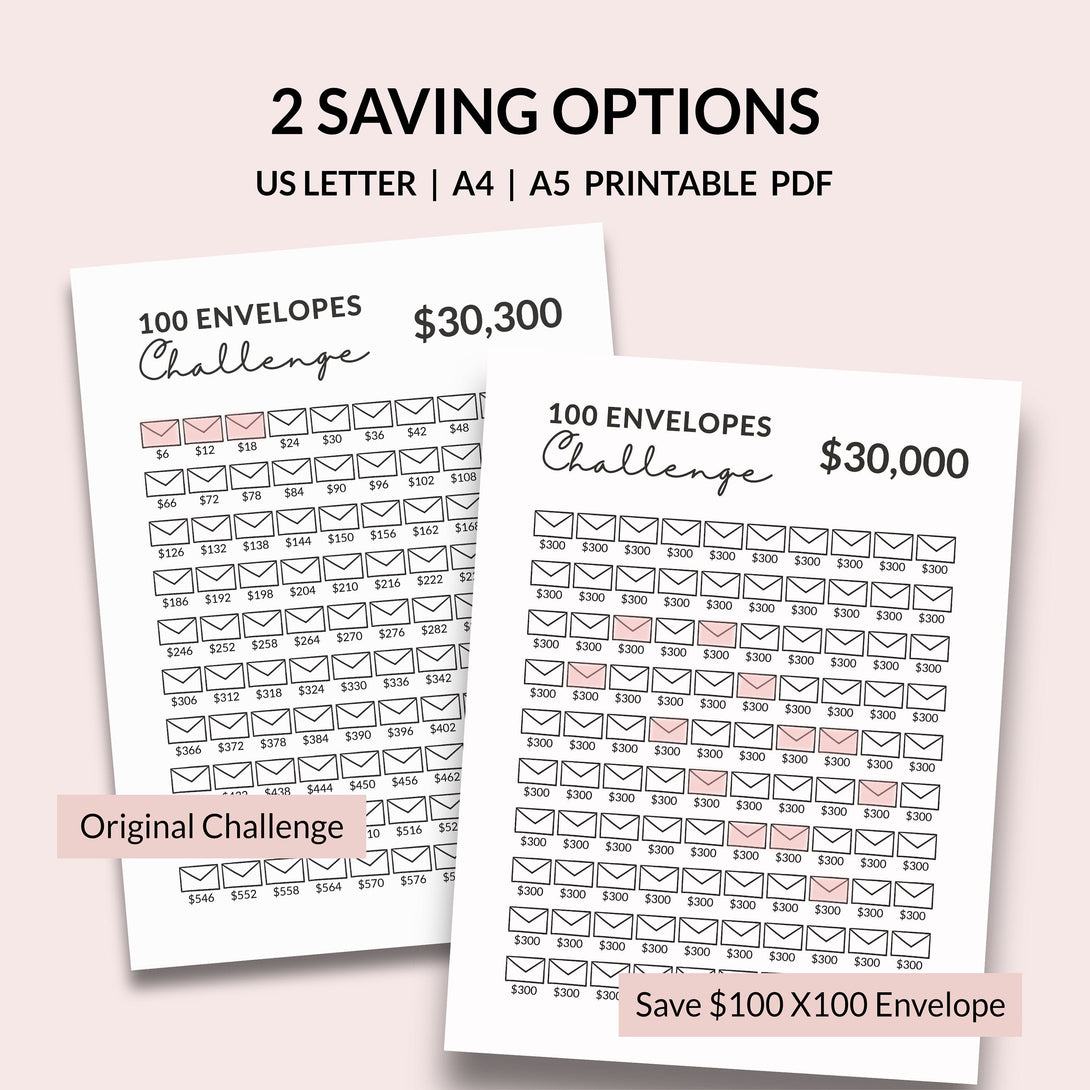 30K Saving Challenge l 100 Envelope Challenge for 30000 Savings, Printable 100 Day Money Saving Challenge Tracker Chart - Digital Download - Visley Printables