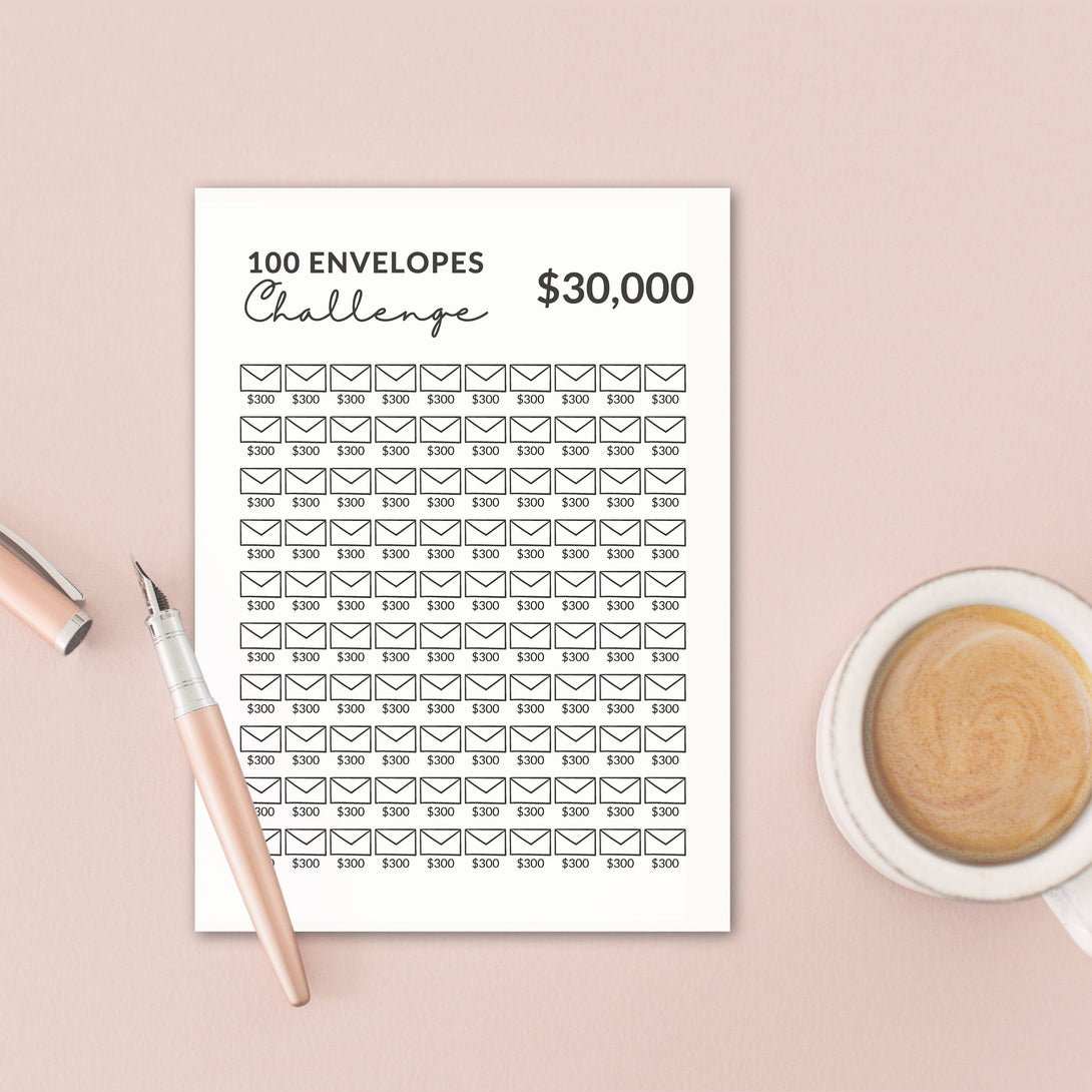 30K Saving Challenge l 100 Envelope Challenge for 30000 Savings, Printable 100 Day Money Saving Challenge Tracker Chart - Digital Download - Visley Printables