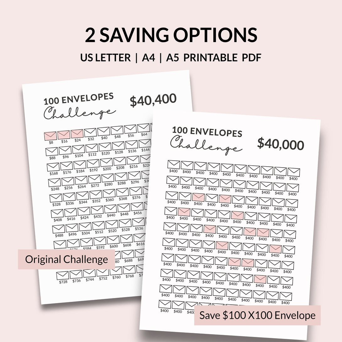 40K Saving Challenge l 100 Envelope Challenge for 40000 Savings, Printable 100 Day Money Saving Challenge Tracker Chart - Digital Download - Visley Printables
