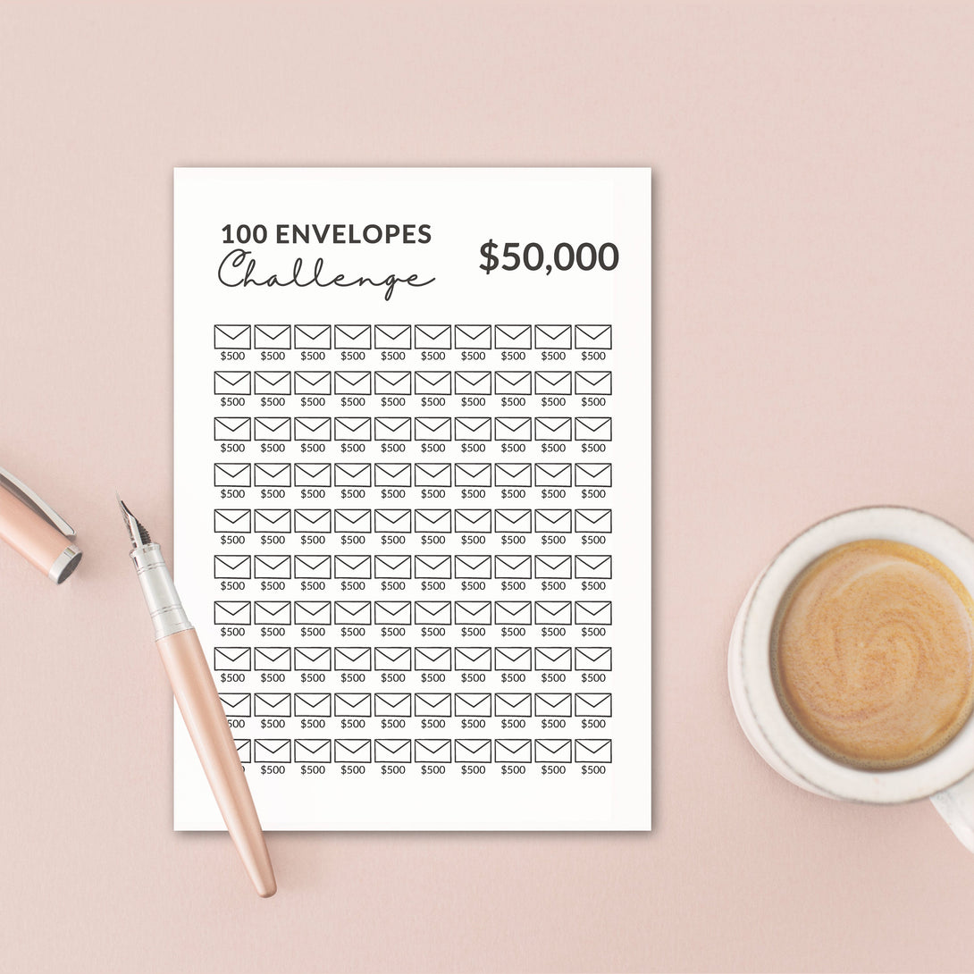50K Saving Challenge l 100 Envelope Challenge for 50000 Savings, Printable 100 Day Money Saving Challenge Tracker Chart - Digital Download - Visley Printables