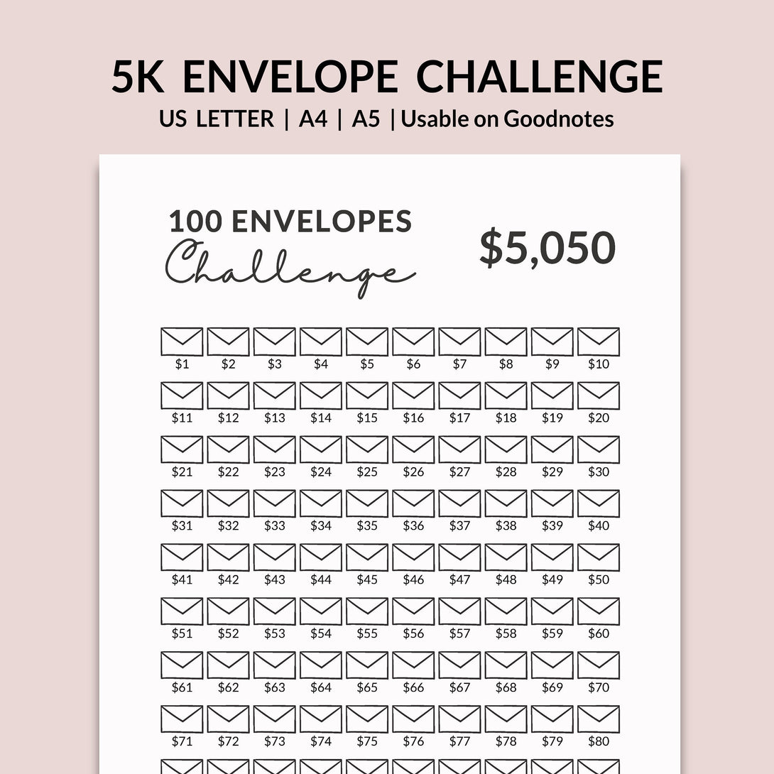 5K Saving Challenge l 100 Envelope Challenge for 15000 Savings, Printable 100 Day Money Saving Challenge Tracker Chart - Digital Download - Visley Printables