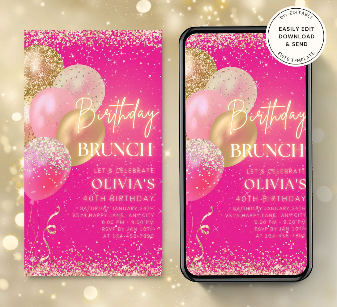 Animated Birthday Brunch Invite for any Event Celebration, Editable Video Template, Birthday invitation for any Age| Digital E-vite - Visley Printables