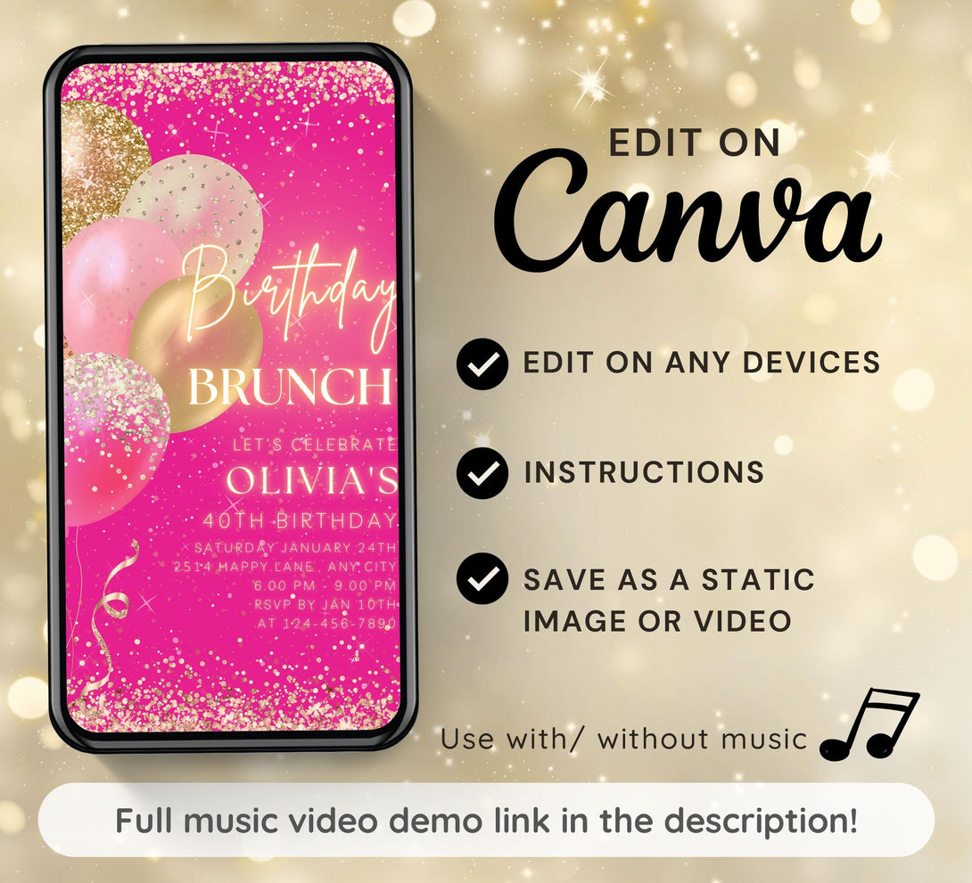 Animated Birthday Brunch Invite for any Event Celebration, Editable Video Template, Birthday invitation for any Age| Digital E-vite - Visley Printables