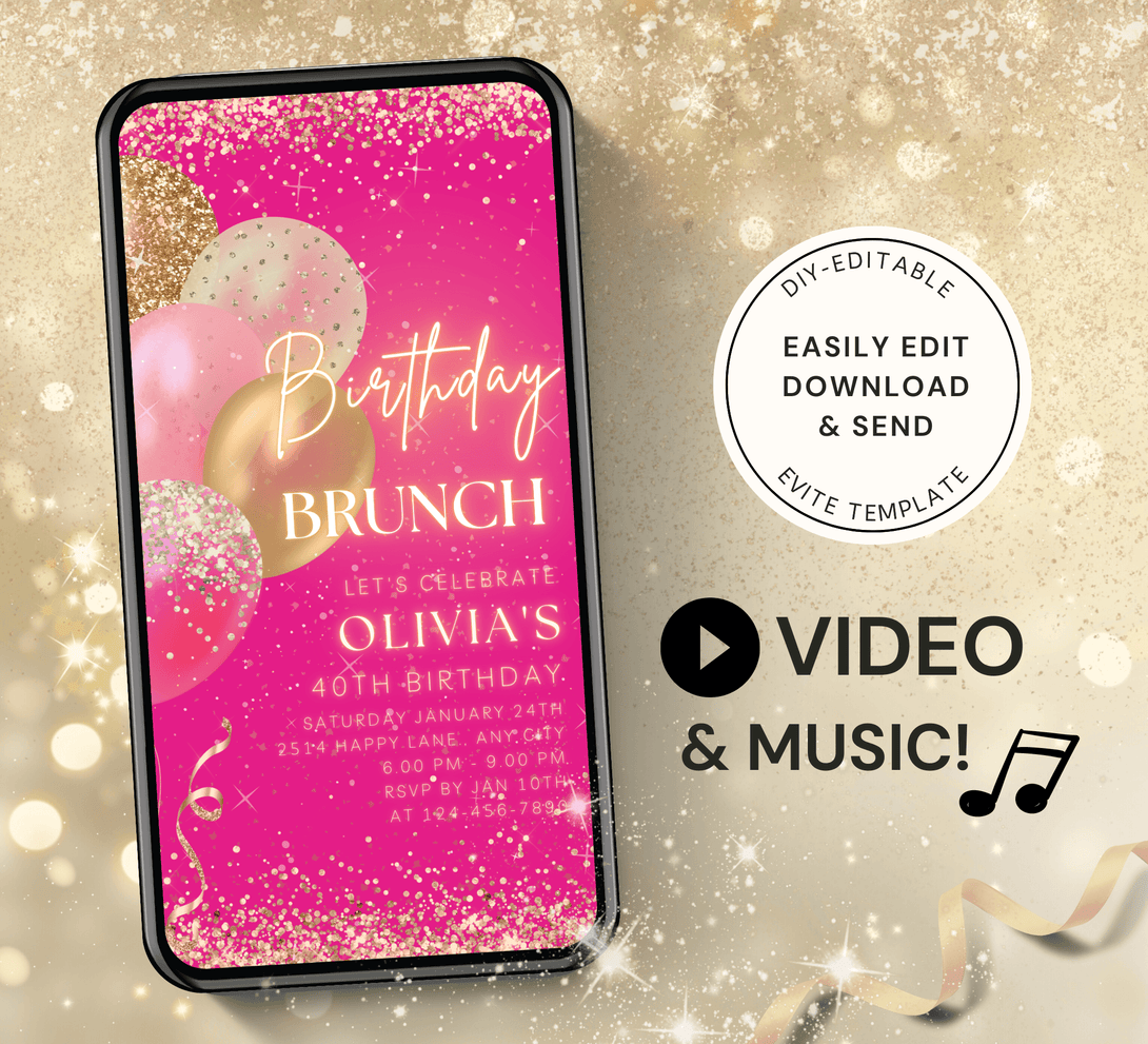 Animated Birthday Brunch Invite for any Event Celebration, Editable Video Template, Birthday invitation for any Age| Digital E-vite - Visley Printables