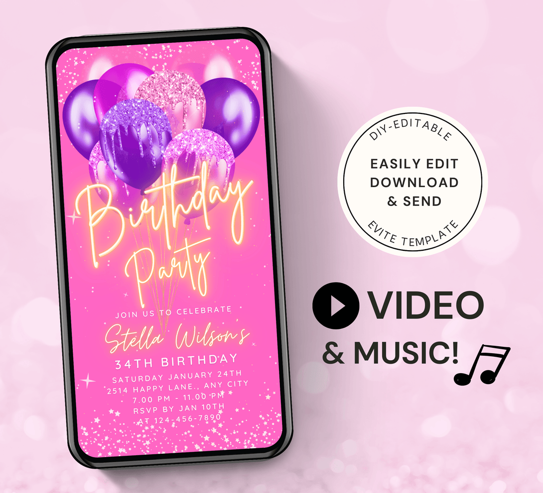 Animated Birthday Party invitation, Dancing Night Invite for any Event Celebration, Editable Video Template for any Age | Digital E-vite - Visley Printables