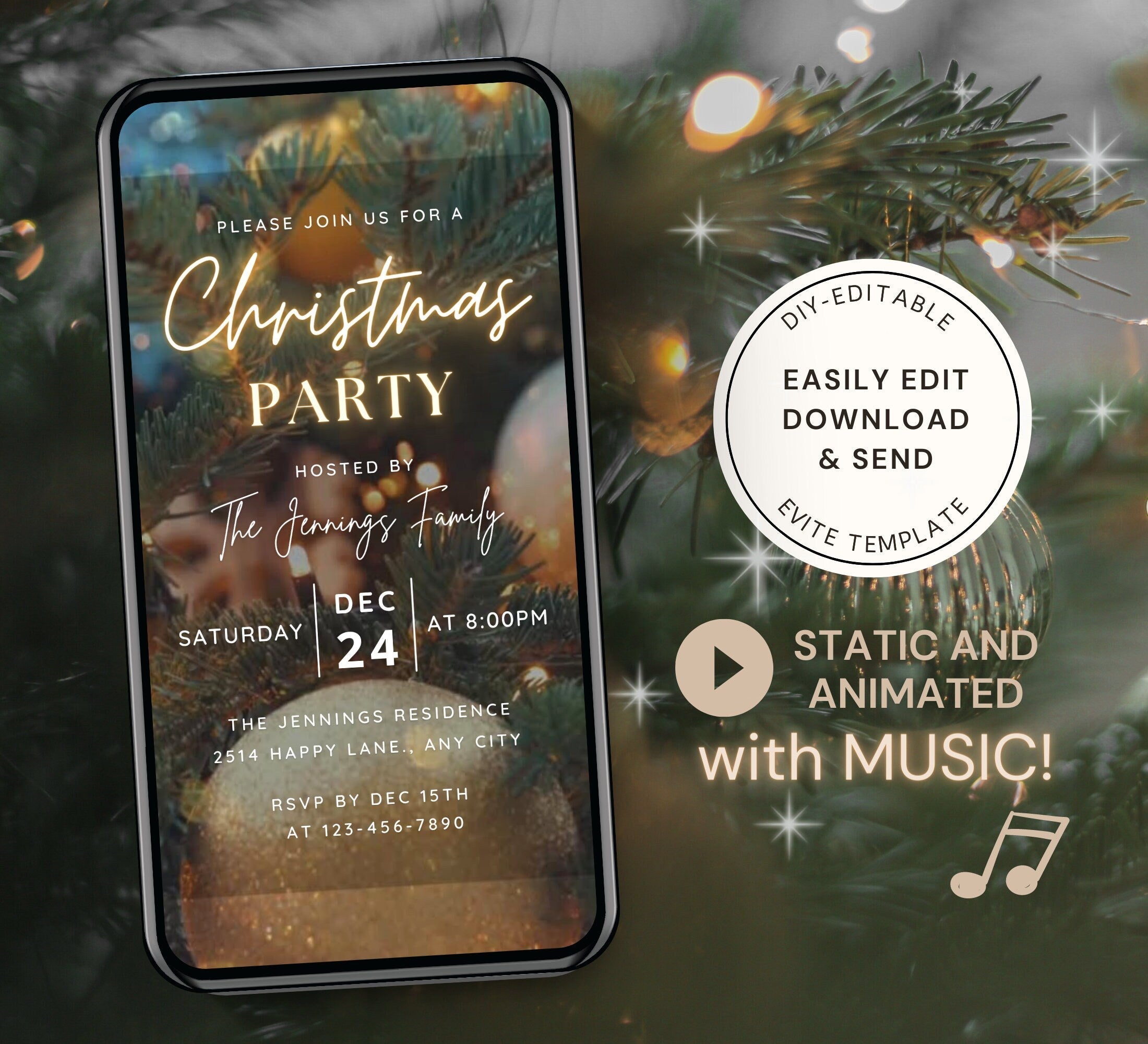 Animated Christmas Party Invitation, Electronic Christmas Dinner Video –  Visley Printables