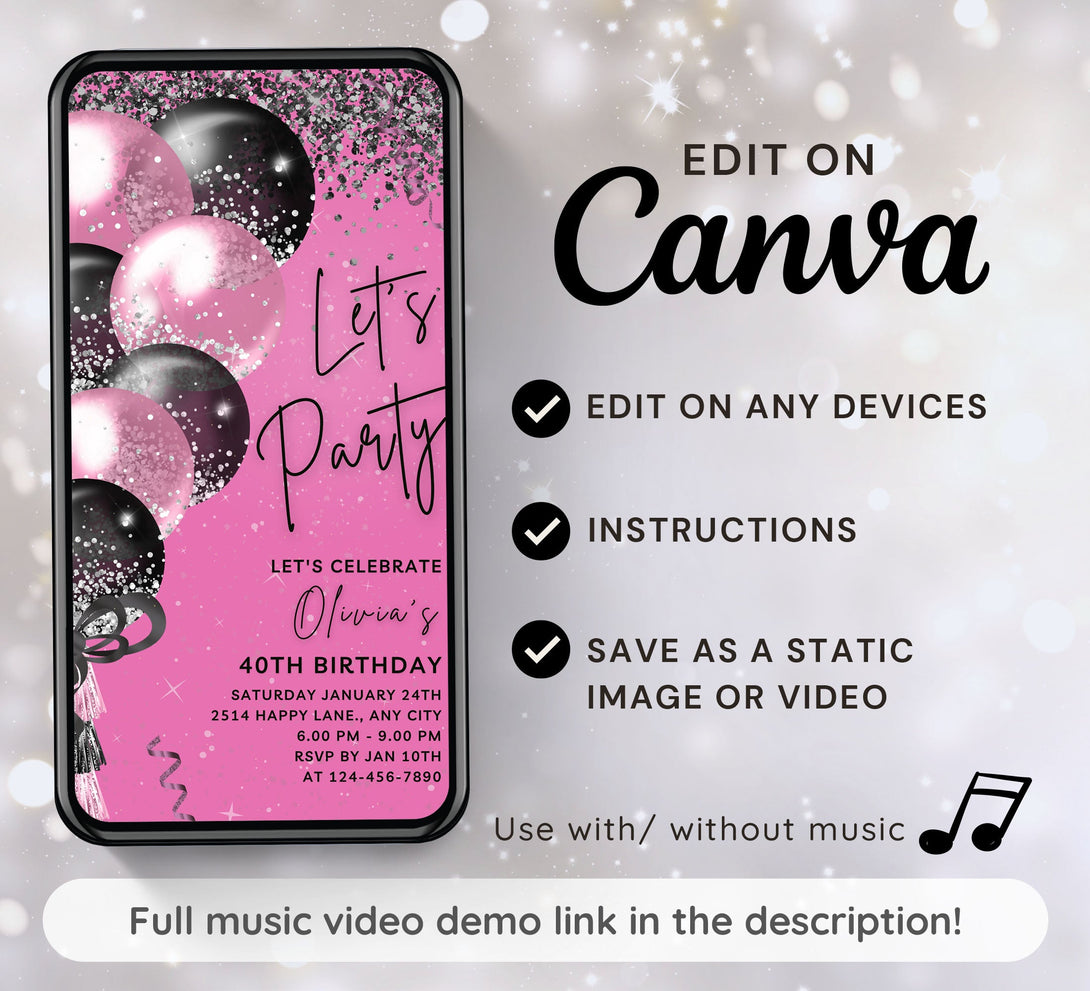 Animated Fun Let's Party invitation, Dance Night Invite for any Event Celebration, Editable Video Birthday Template | Digital E-vite - Visley Printables