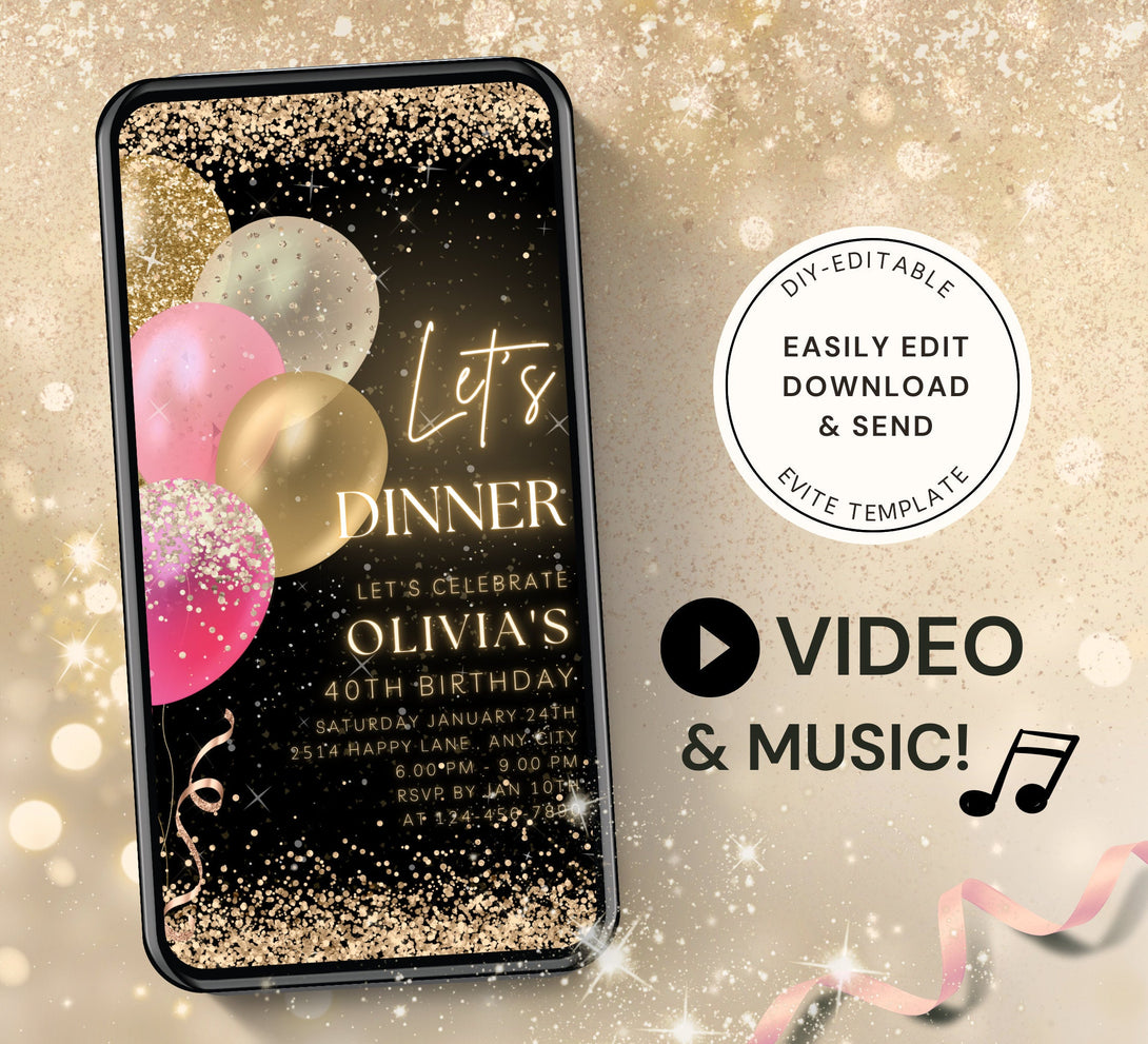 Animated Let's Dinner Invite for any Event Celebration, Editable Video Template, Birthday invitation for any Age| Digital E-vite - Visley Printables