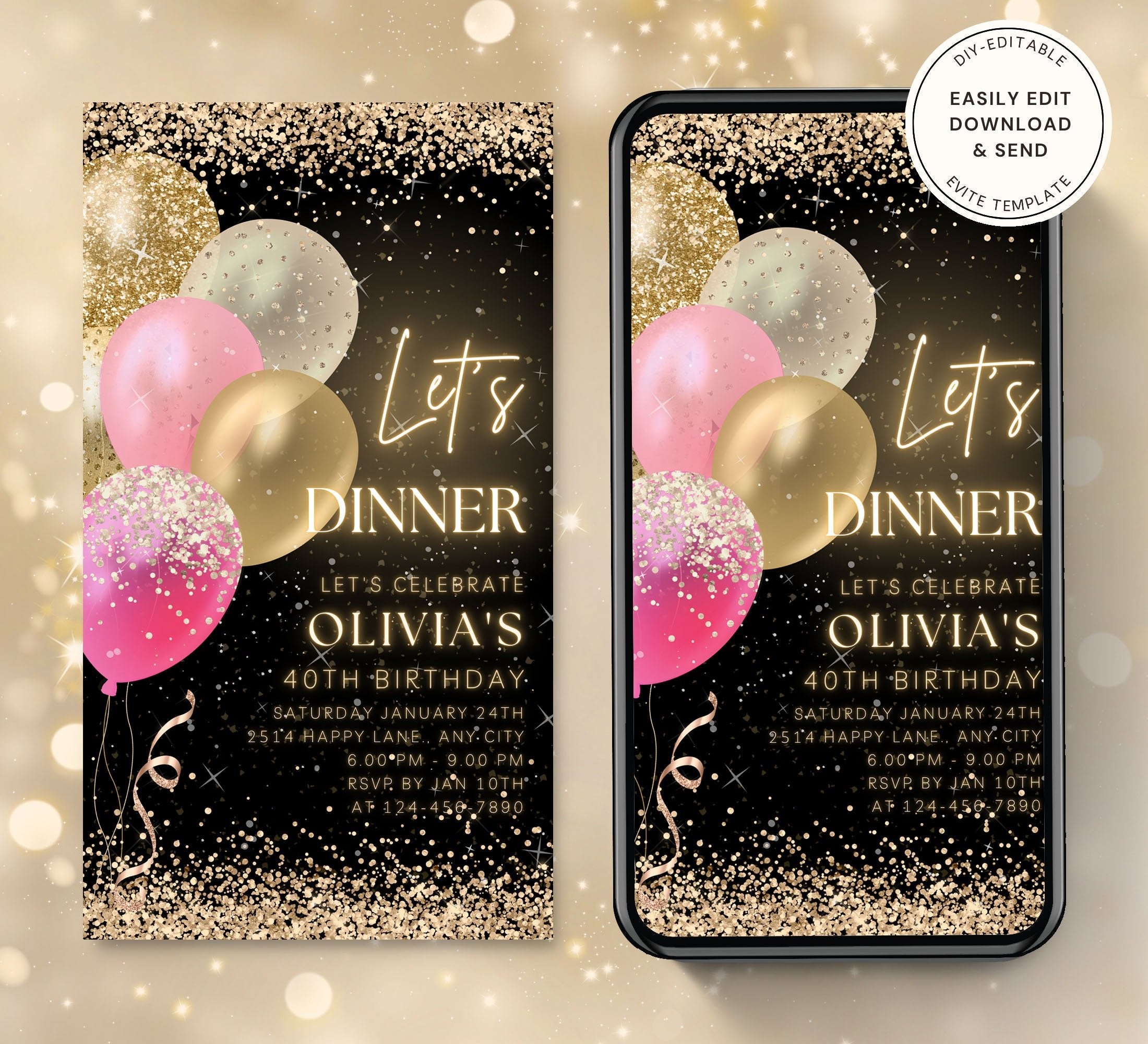 Animated Let's Dinner Invite for any Event Celebration, Editable Video