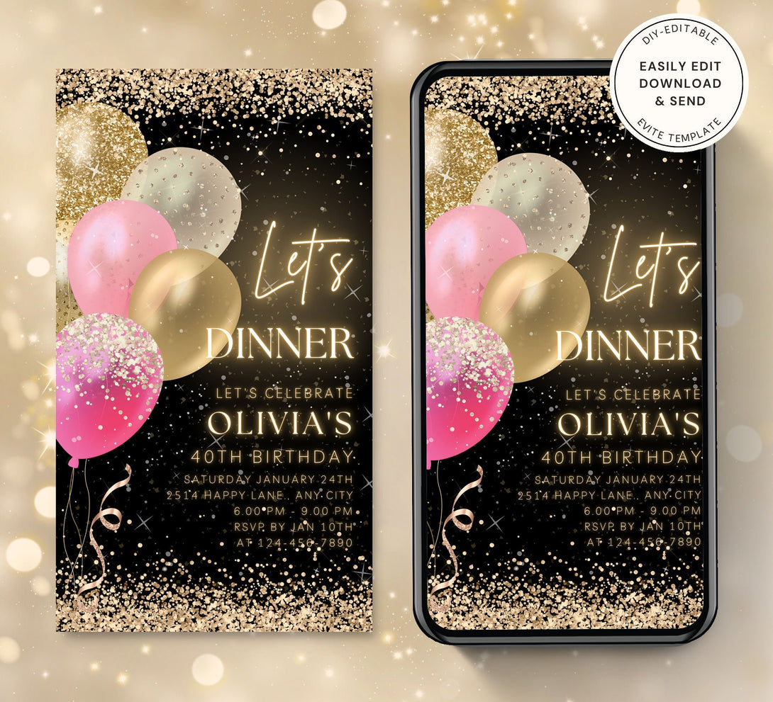 Animated Let's Dinner Invite for any Event Celebration, Editable Video Template, Birthday invitation for any Age| Digital E-vite - Visley Printables