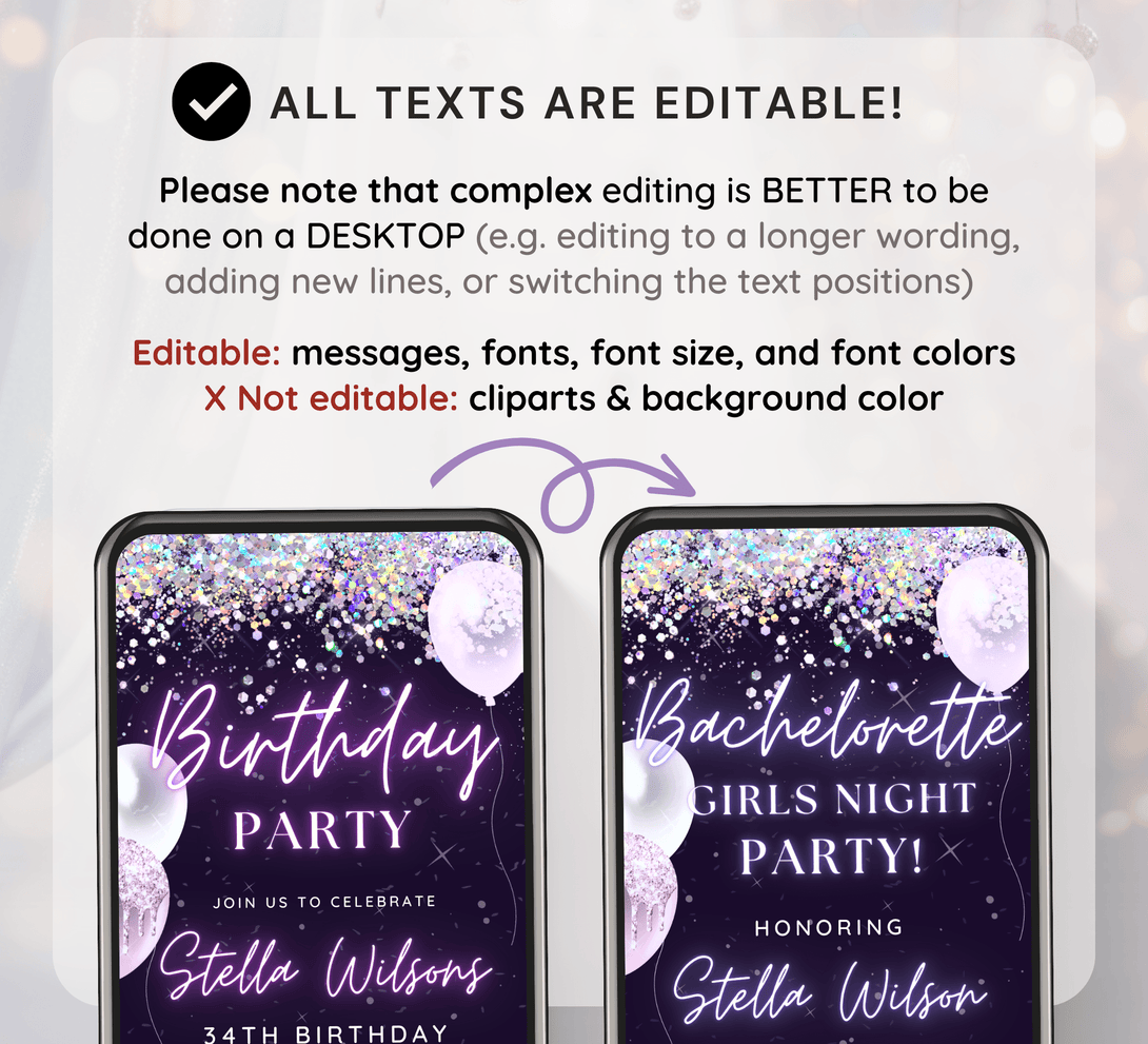 Animated Let's Party invitation, Crimson Glittery Dance Night Invite for any Event Celebration, Editable Video Birthday Template - Visley Printables