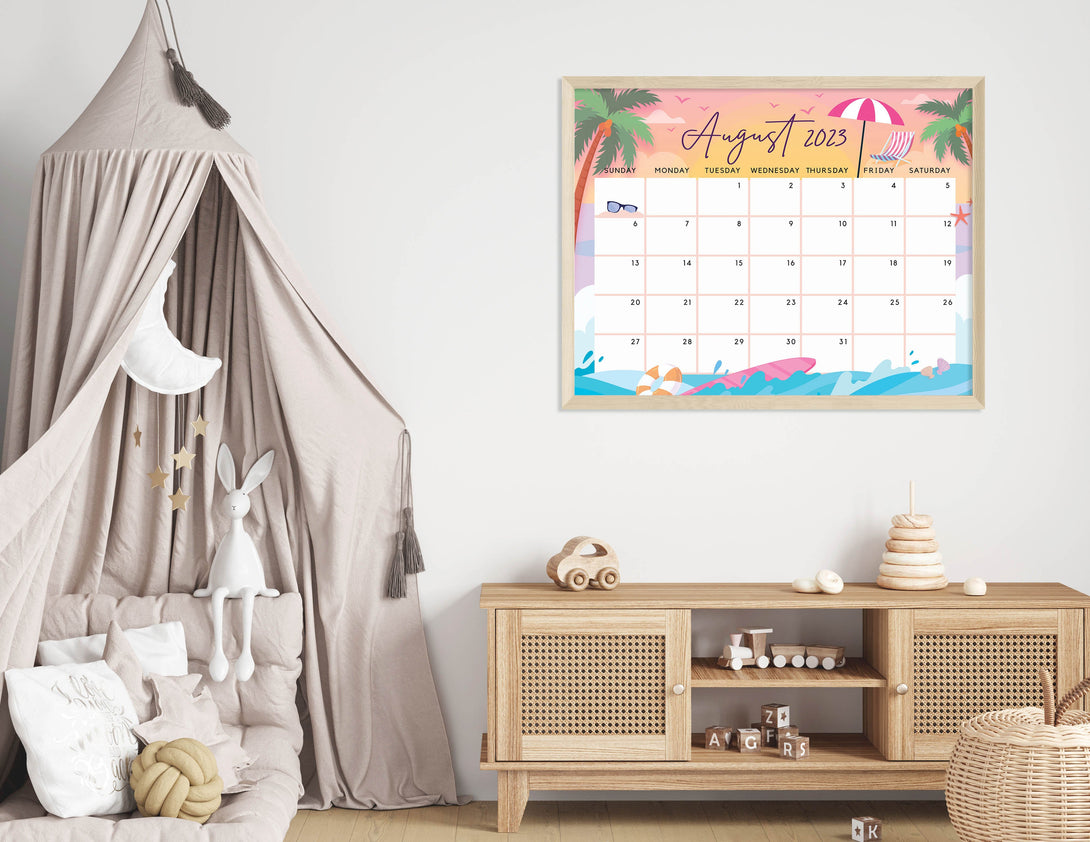 August 2023 Calendar Printable Summer Planner Calendar Cute Pink Sunset Month of August Calendar Planner Insert Template - Instant Download - Visley Printables