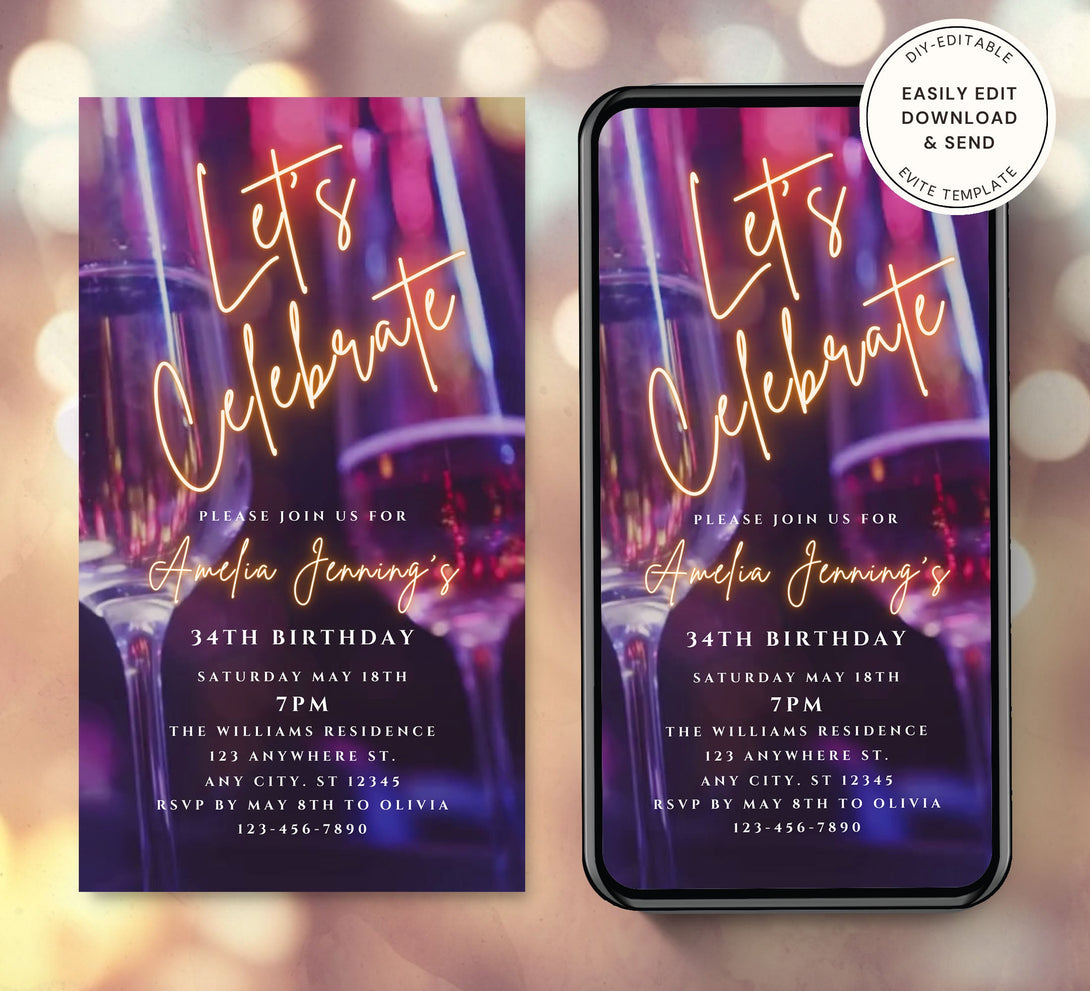 Cheers Video Invite for any Party Events, champagne Celebration for Retirement, Wedding, Anniversary, Editable Invitation Digital Template - Visley Printables