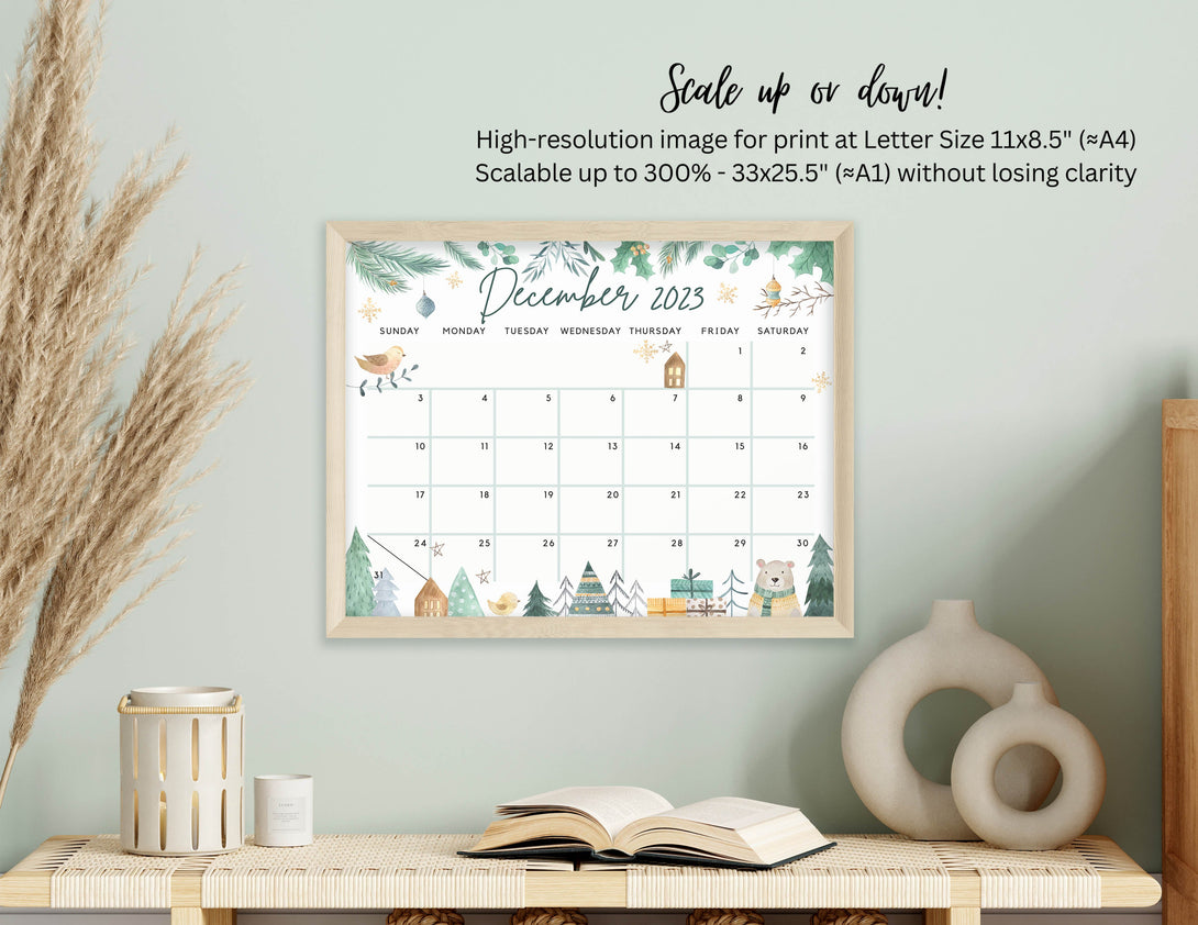 December 2023 Calendar, Cute & Fun Winter White Christmas Editable Printable Fillable Calendar Planner Insert - Instant Download - Visley Printables