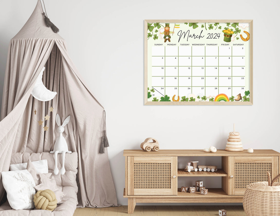 Editable March 2024 Calendar for the Lucky Month, Irish Clovers Cute Printable Calendar Fillable Editable Planner - Instant Download - Visley Printables
