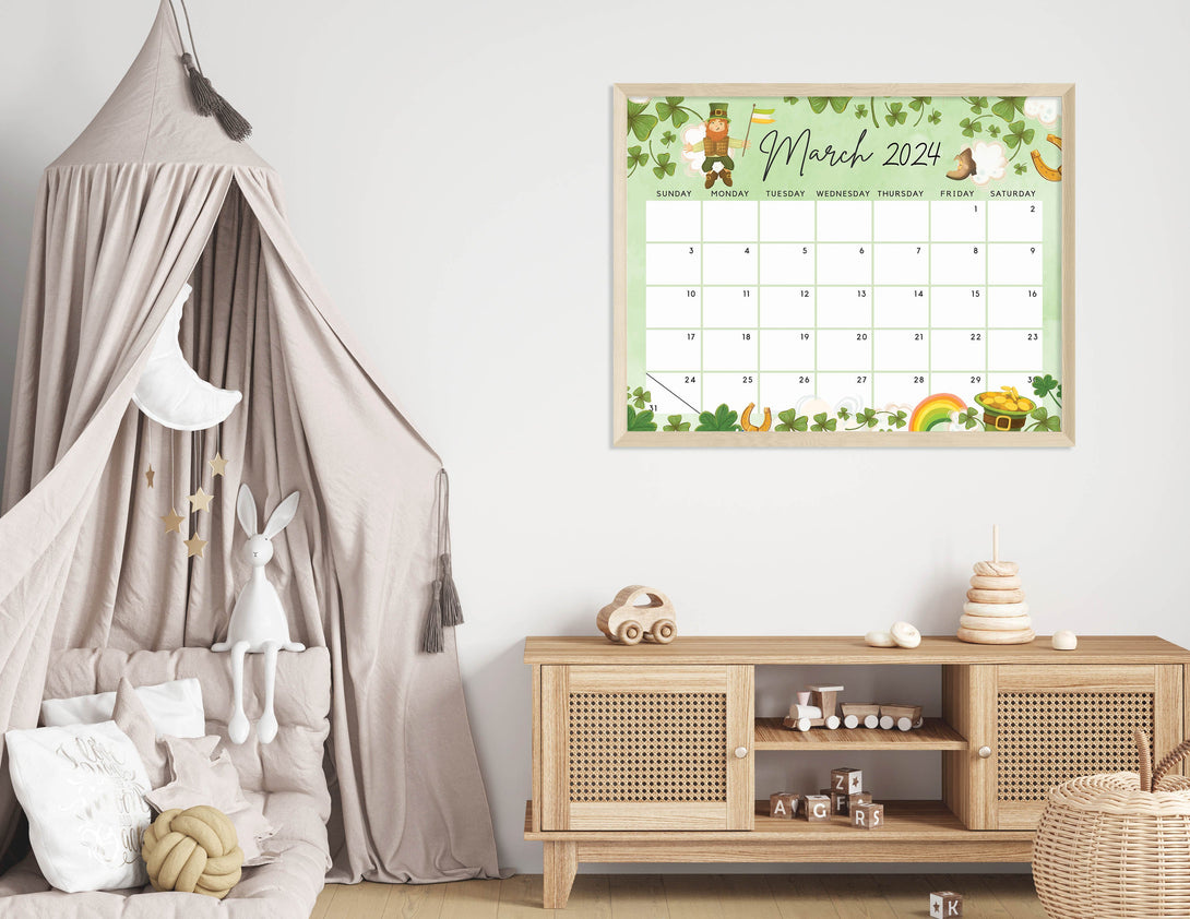 Editable March 2024 Calendar for the Lucky Month with Clovers Cute Printable Calendar Fillable Editable Planner - Instant Download - Visley Printables