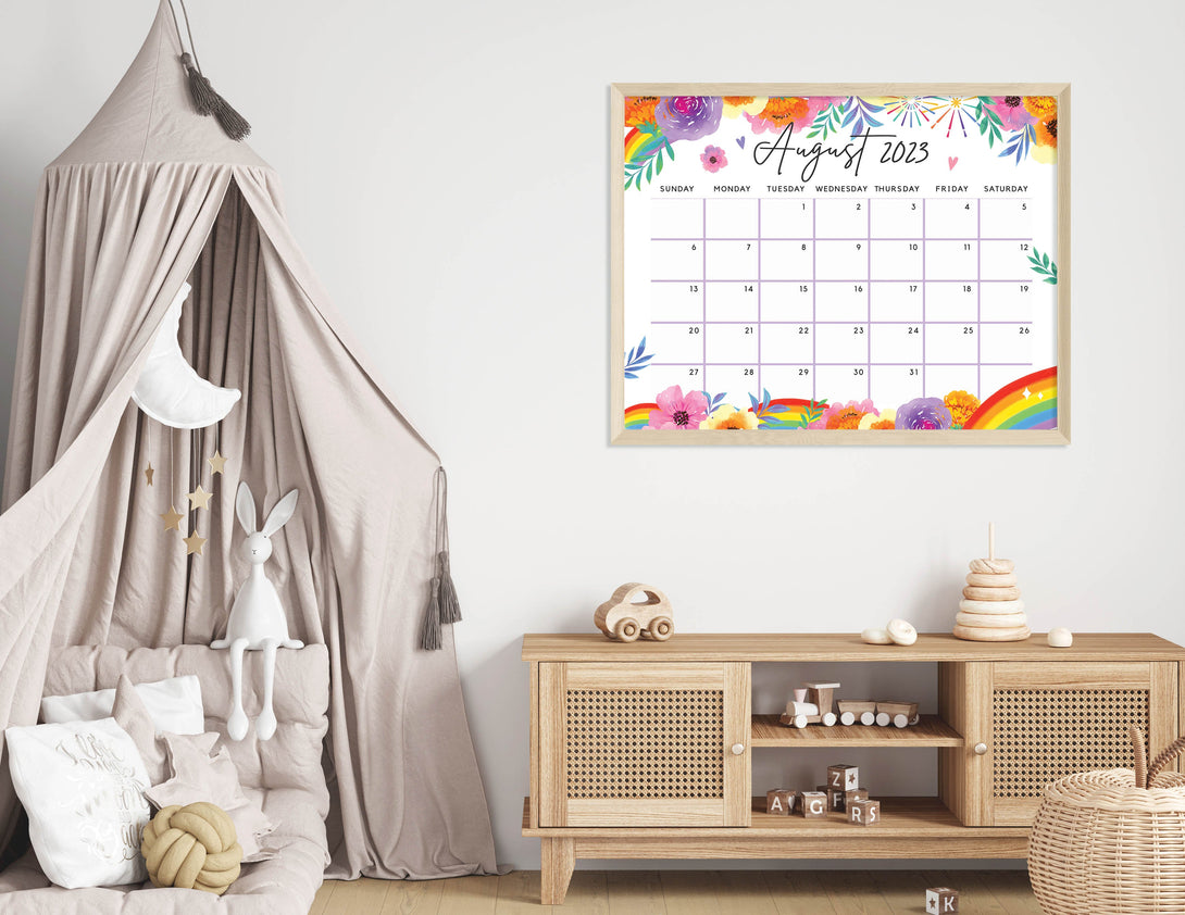 Fillable August 2023 Calendar, Rainbow Summer Floral Printable Calendar Editable Planner Insert for the Month of Aug - Instant Download - Visley Printables