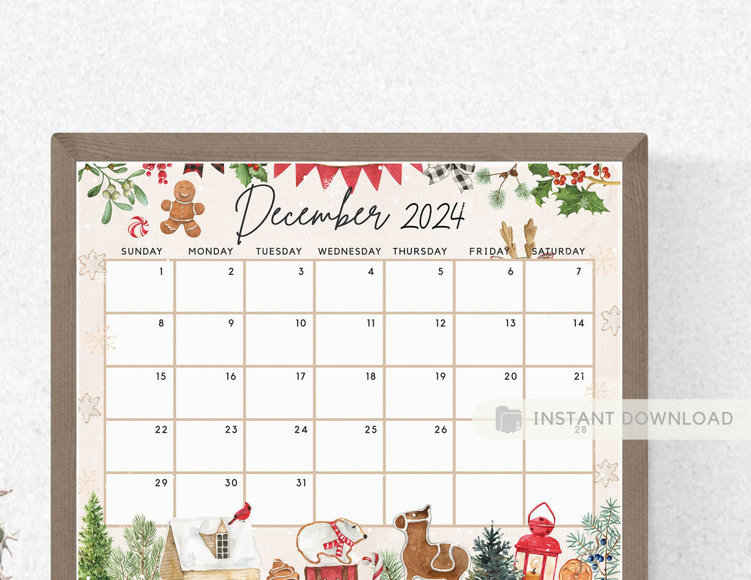 Fillable December 2024 Calendar, Cute Festive Snowy Winter Christmas Editable School Calendar Printable Planner Plan - Instant Download - Visley Printables