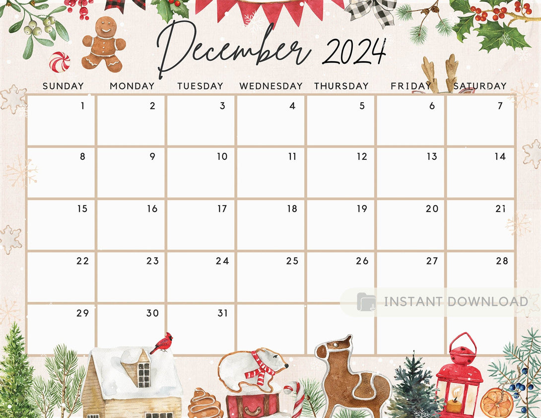 Fillable December 2024 Calendar, Cute Festive Snowy Winter Christmas Editable School Calendar Printable Planner Plan - Instant Download - Visley Printables