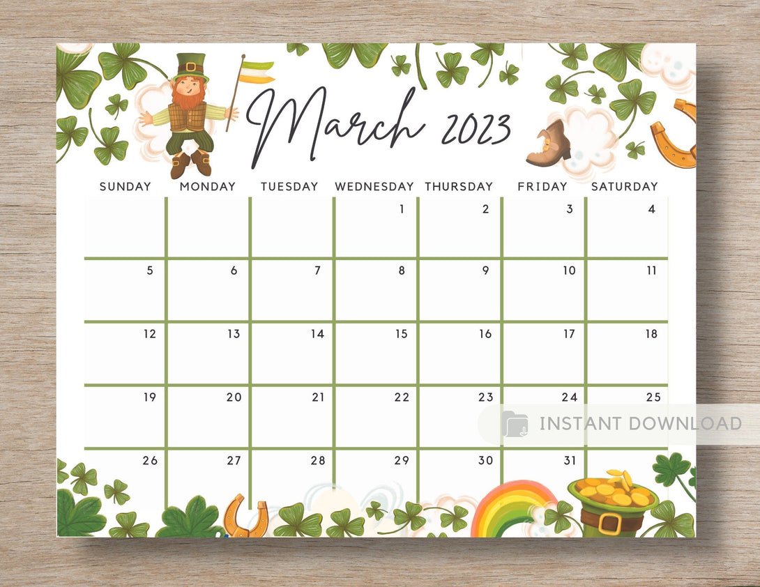 Fillable March 2023 Calendar Lucky Planner for the Month Saint Patrick Day Calendar Printable March Editable Planner - PDF Instant Download - Visley Printables