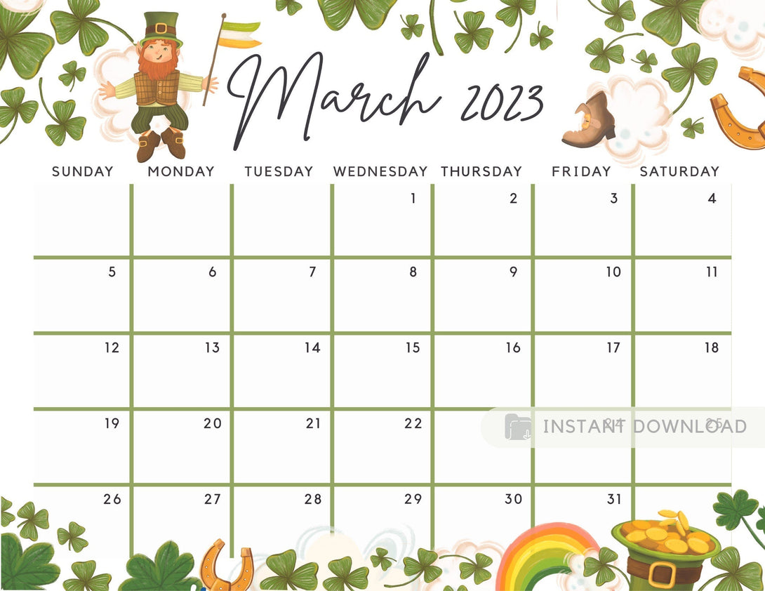 Fillable March 2023 Calendar Lucky Planner for the Month Saint Patrick Day Calendar Printable March Editable Planner - PDF Instant Download - Visley Printables