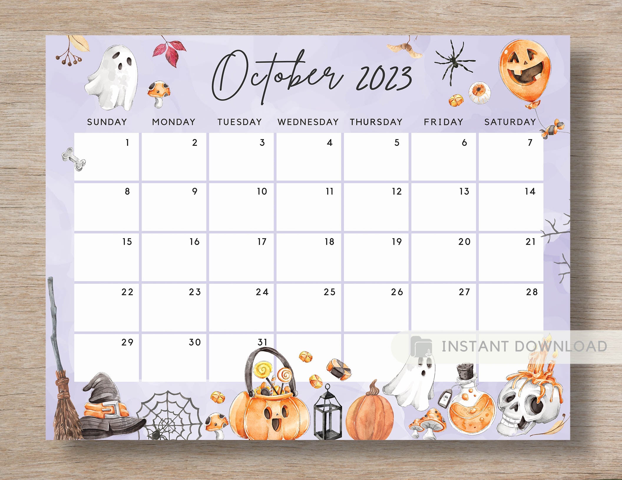 Fillable October 2023 Calendar, Halloween Fun Spooky Party Night Print ...