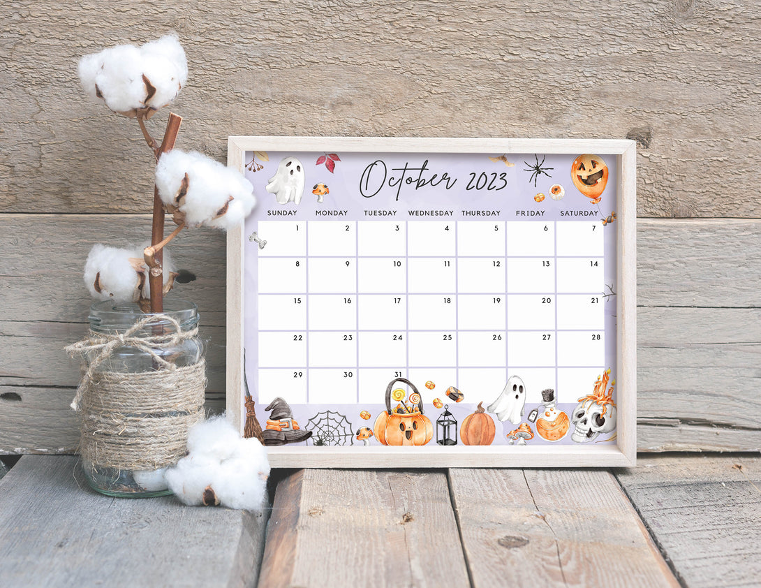 Fillable October 2023 Calendar, Halloween Fun Spooky Party Night Printable Editable Calendar Planner Plan Insert - Instant Download - Visley Printables